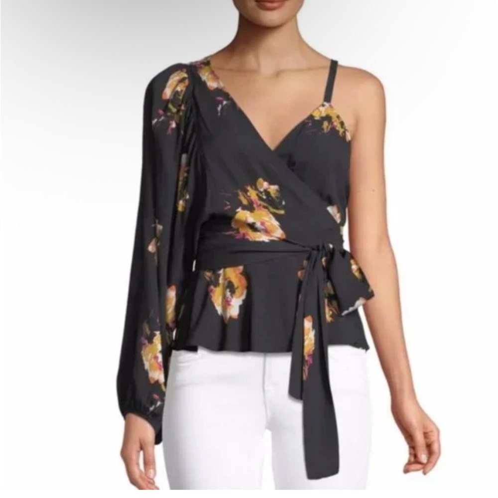 A.L.C. Mickalene One-Shoulder Floral Silk Wrap Blouse